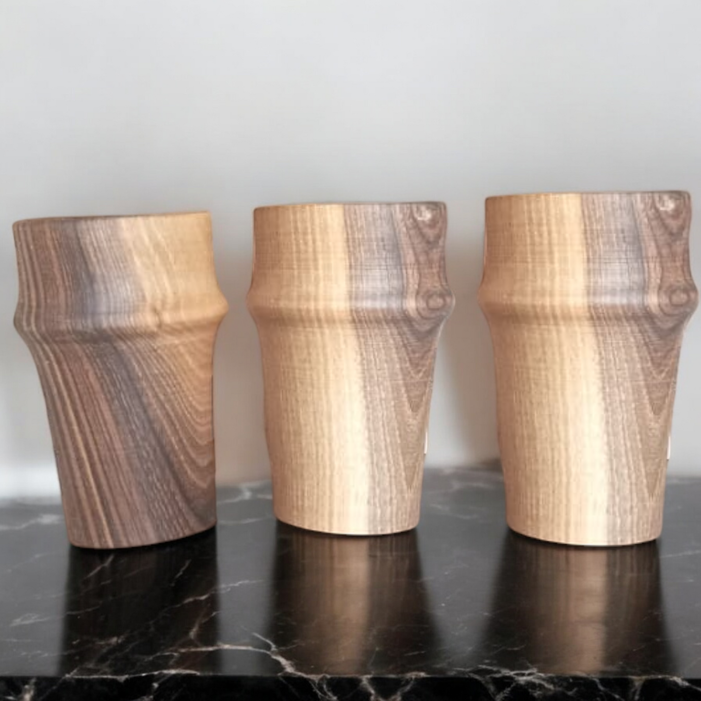 Set of 6 Glasses Walnut Wood