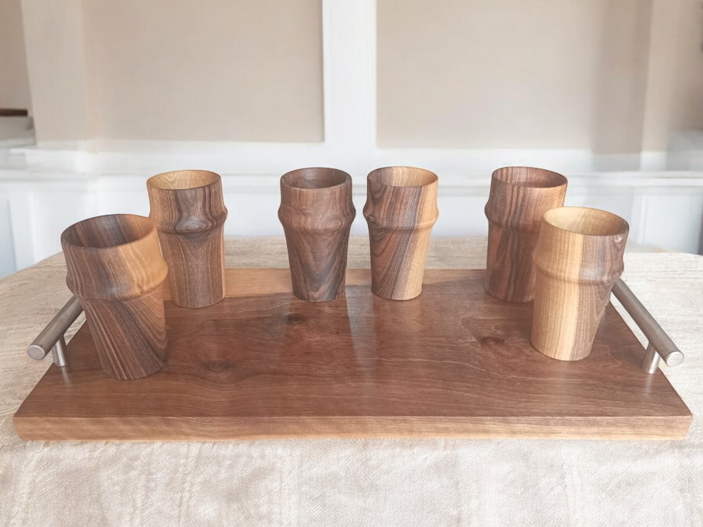 Set of 6 Glasses Walnut Wood