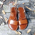 Moroccan natural leather women sandals with ankle strap - handmade bohemian summer shoes